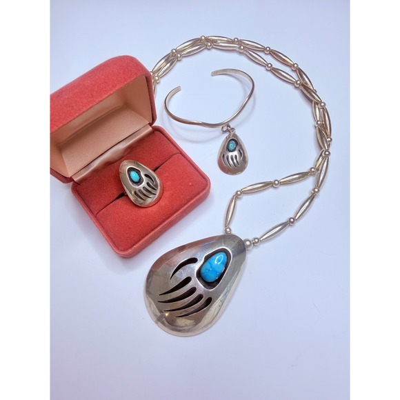 Jewelry - Lloyd Nelson Navajo Sterling Silver Turquoise Bear Paw Jewelry Set